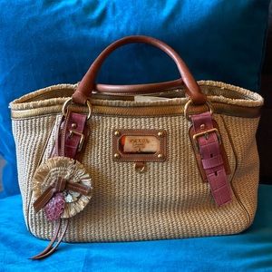 Prada Straw Tote Bag with Patent Leather accents